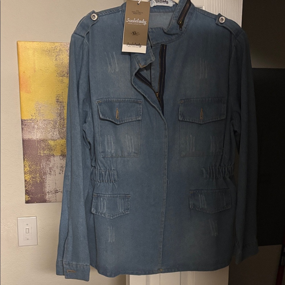 Susielady Denim Utility Jacket in Faded Blue